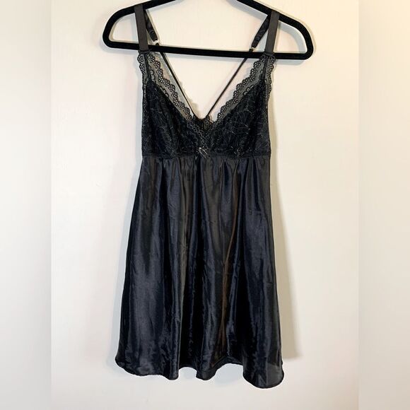 Flora Black Satin and Lace Babydoll size L - Picture 1 of 10